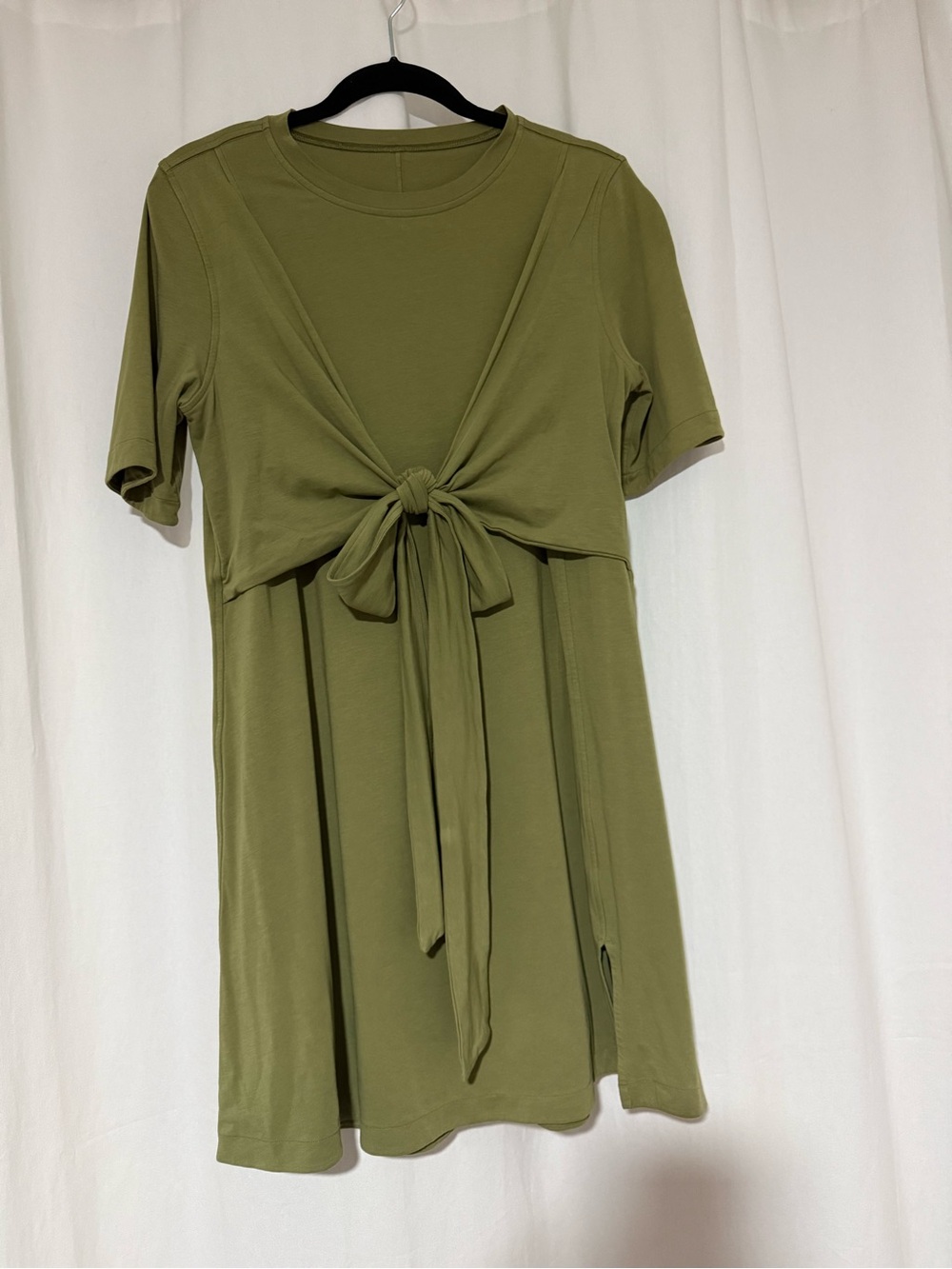 lululemon athletica Bronze Green Short Sleeve Tie-Front Dress